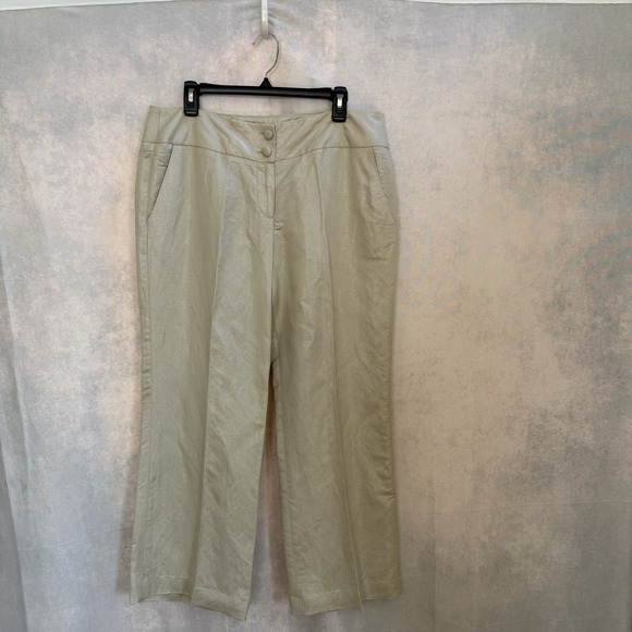 Sandro Sportswear Womens Wide Leg Pants Size 14 Shimmery Beige Linen Blend - Picture 2 of 13